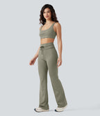 Pantalon de yoga évasé à rayures, taille haute, cordon et poches