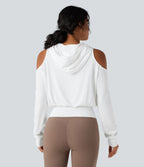 Sweat-shirt de sport à capuche épaules dénudées manches longues