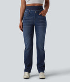 Jean ajusté décontracté Halara Flex™ double ceinture gainant taille haute avec poches