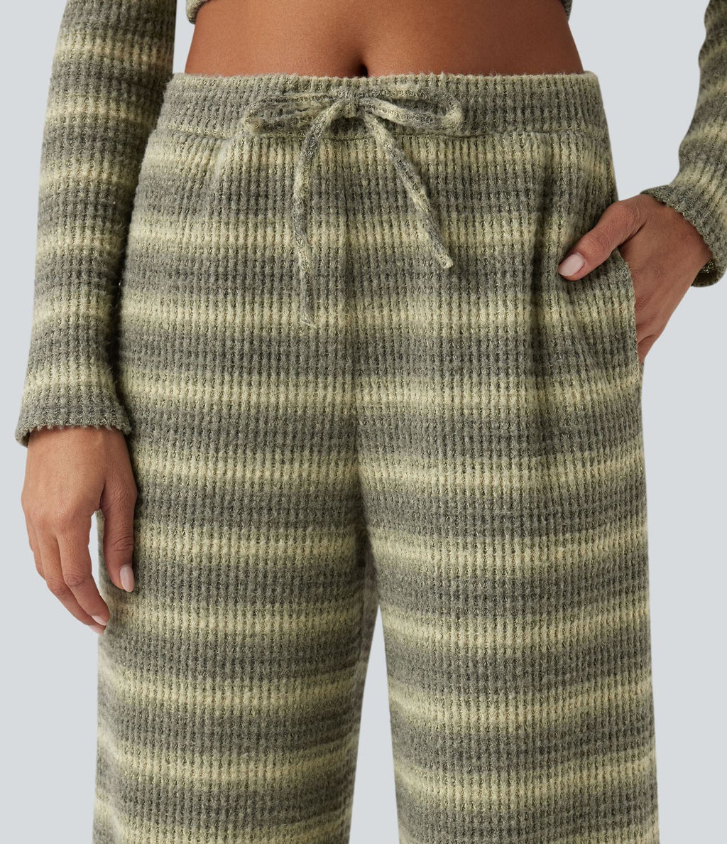 Pantalon large gaufré taille mi-haute avec cordon de serrage, rayures dégradées et poches