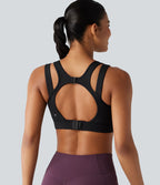 Brassière de sport de running maintien fort col V dos nu avec boucle ajustable et coussinets non amovibles