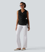 Chemise de travail sans manches col V cache-cœur avec lien latéral