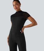 DayStretch Combinaison col rond à manches courtes avec empiècements en mesh contrasté – Édition Easy Peasy