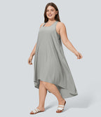 Breezeful™ Dos Nu Racerback Poche Latérale Haut Bas Fluide Midi Séchage Rapide Décontracté Robe Grande Taille