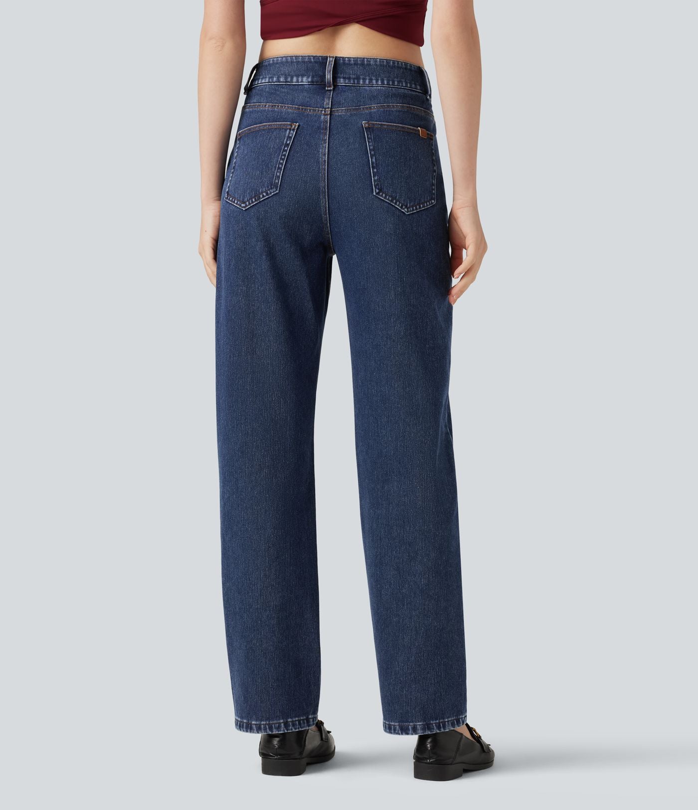 Halara Flex™ Jean droit extensible à taille haute avec bouton, fermeture éclair et poches multiples