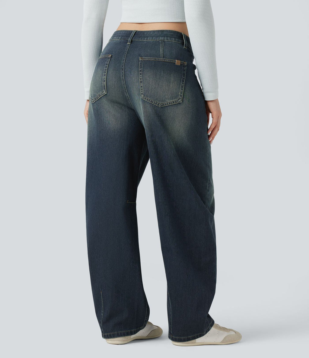 Jean Barrel Halara Flex™ asymétrique délavé taille mi-haute avec poches