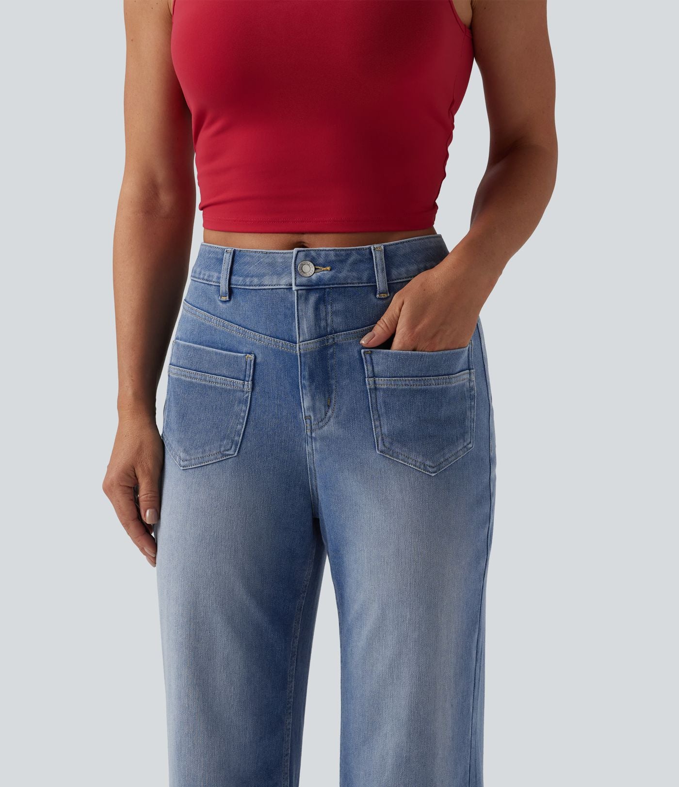 Halara Flex™ Jean coupe droite décontracté taille mi-haute avec poches