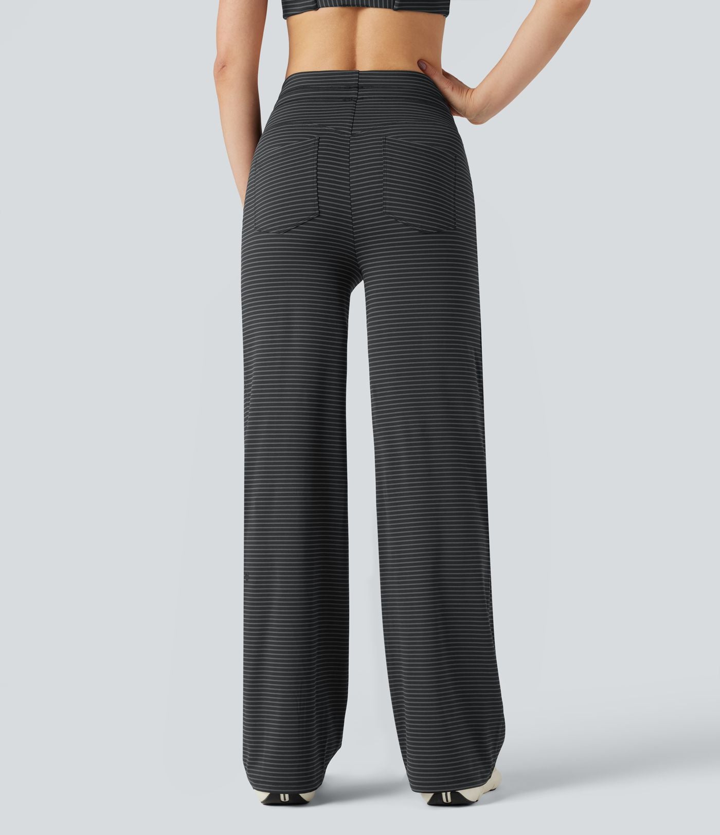 Pantalon de yoga droit taille haute à cordon rayé avec poches