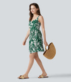 Robe mini sans manches à encolure cœur et laçage imprimé floral