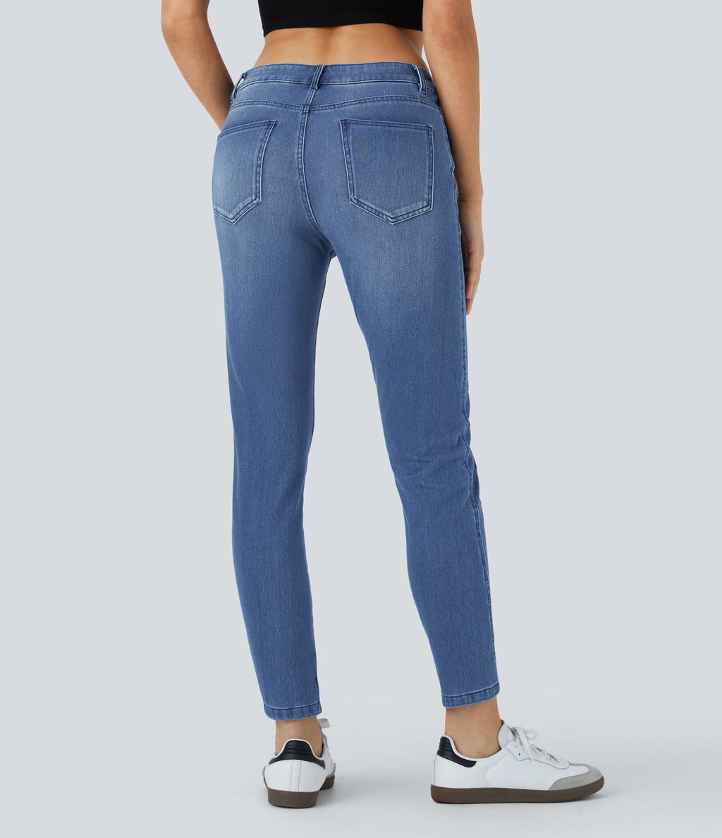 Jean skinny 7/8 décontracté taille basse Halara Flex™ avec poches zippées