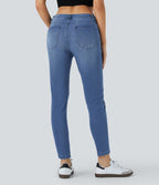 Jean skinny 7/8 décontracté taille basse Halara Flex™ avec poches zippées