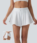 Short de bain 2 en 1 taille mi-haute ourlet arrondi fendu avec cordon de serrage et poches