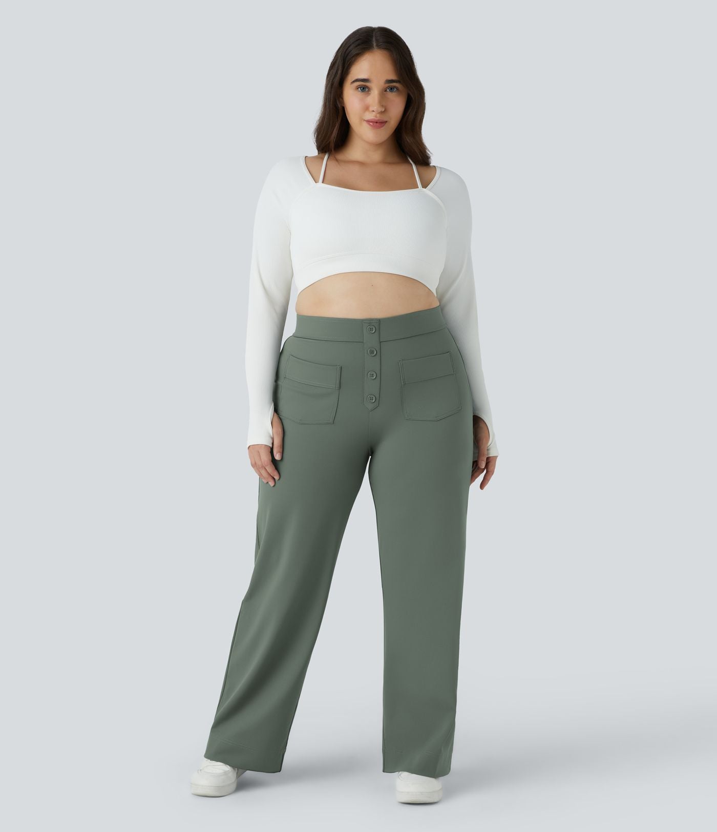 Pantalon coupe droite grande taille taille haute DayStretch avec poches