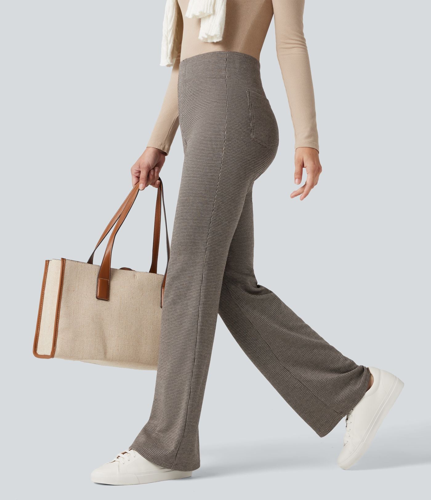 Halara Flex™ Pantalon tailleur évasé pied-de-poule taille haute avec poches