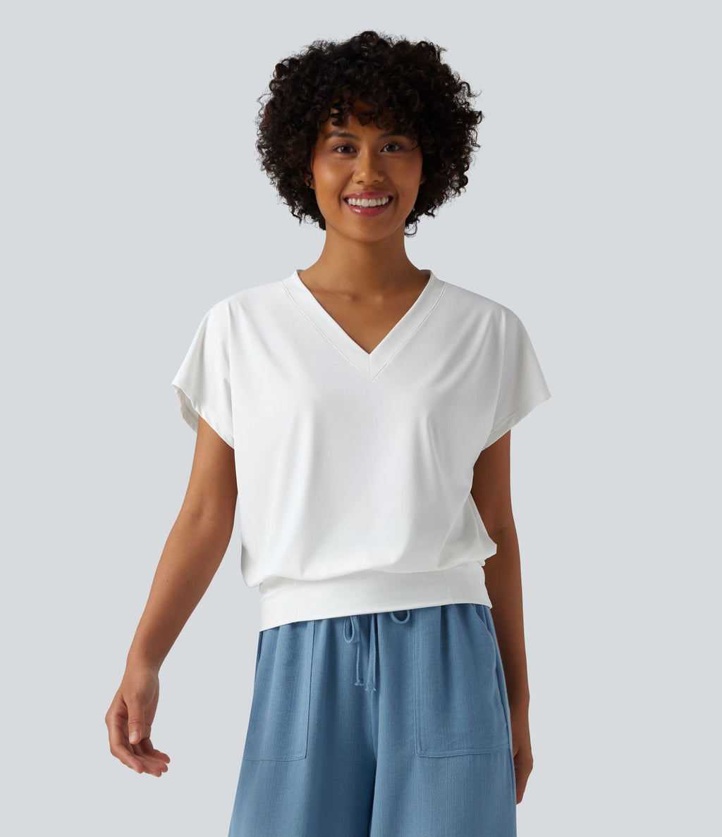 Haut de sport yoga oversize col V à manches courtes effet frais InstantCool à séchage rapide