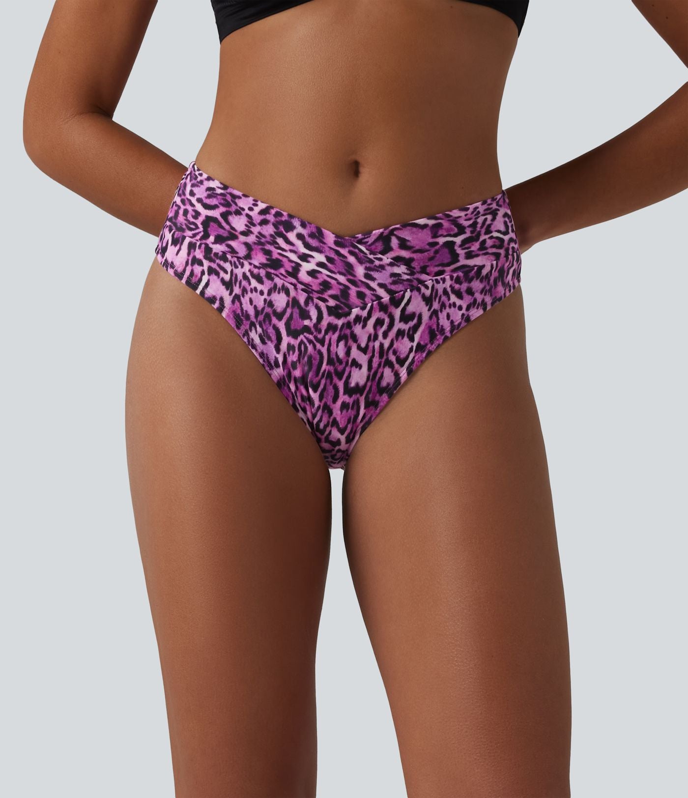 Bas de bikini léopard taille haute croisé