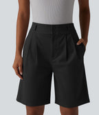 Short tailleur chino droit en coton taille haute à poches