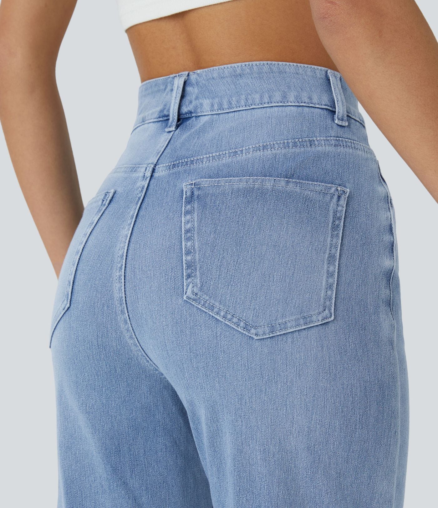 Jean droit slim Halara Flex™ taille haute avec multiples poches effet frais InstantCool en maille denim extensible délavée