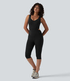 Combinaison sport gainante push-up col V longueur genoux Halara UltraSculpt™ avec poches - Édition Easy Peasy