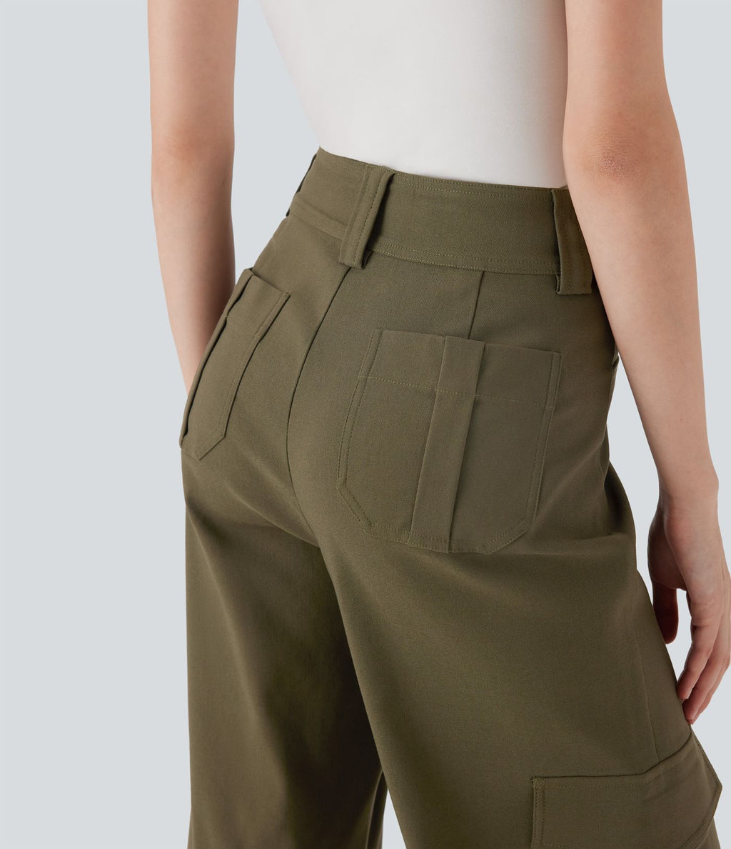 Pantalon cargo de travail taille haute coupe droite avec poches multiples