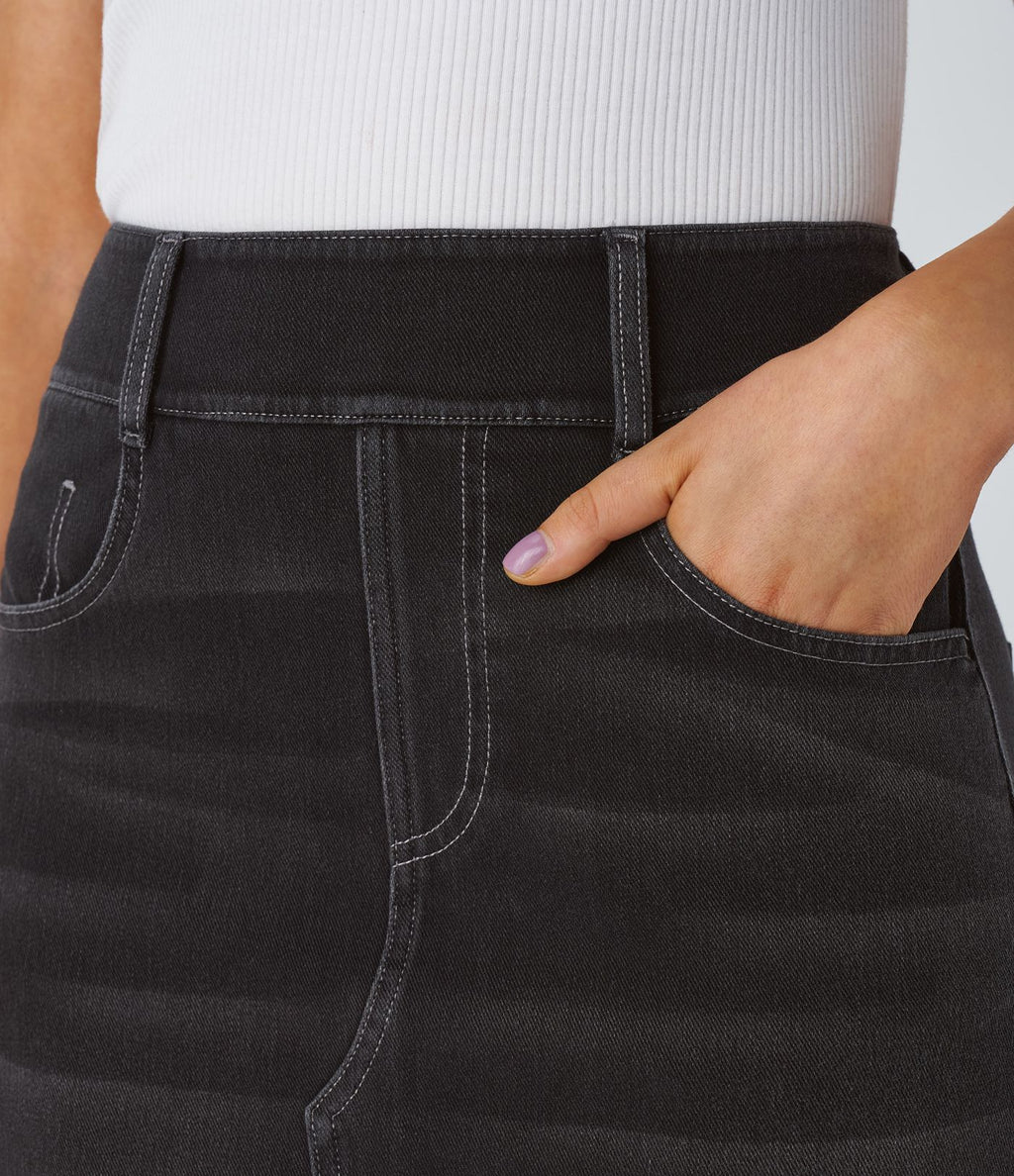 Halara Flex™ Jupe en Jean Casual Mi-Longue Délavé Extensible Plusieurs Poches Taille Haute