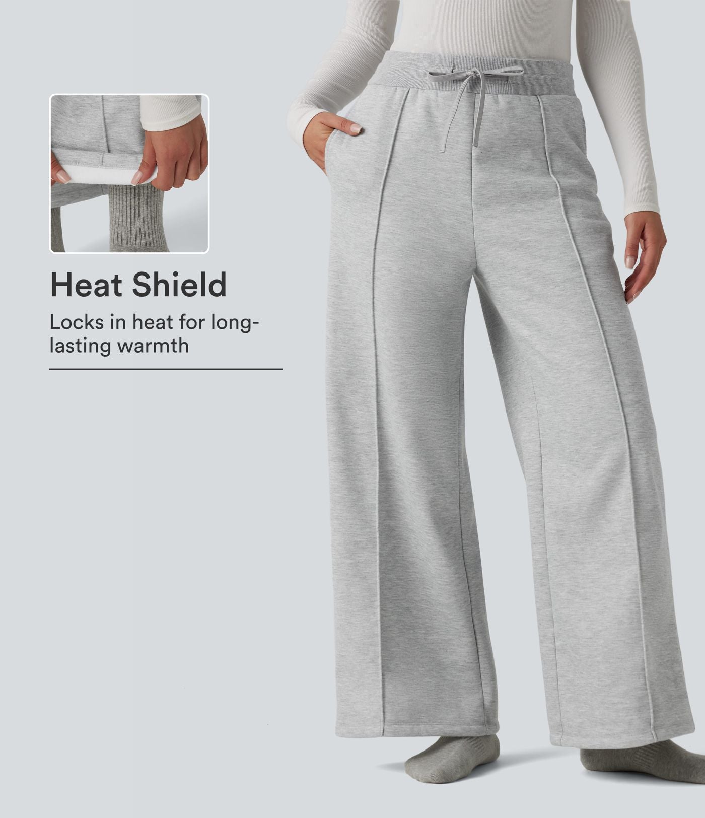 Pantalon thermique coupe droite taille haute avec cordon de serrage et poches