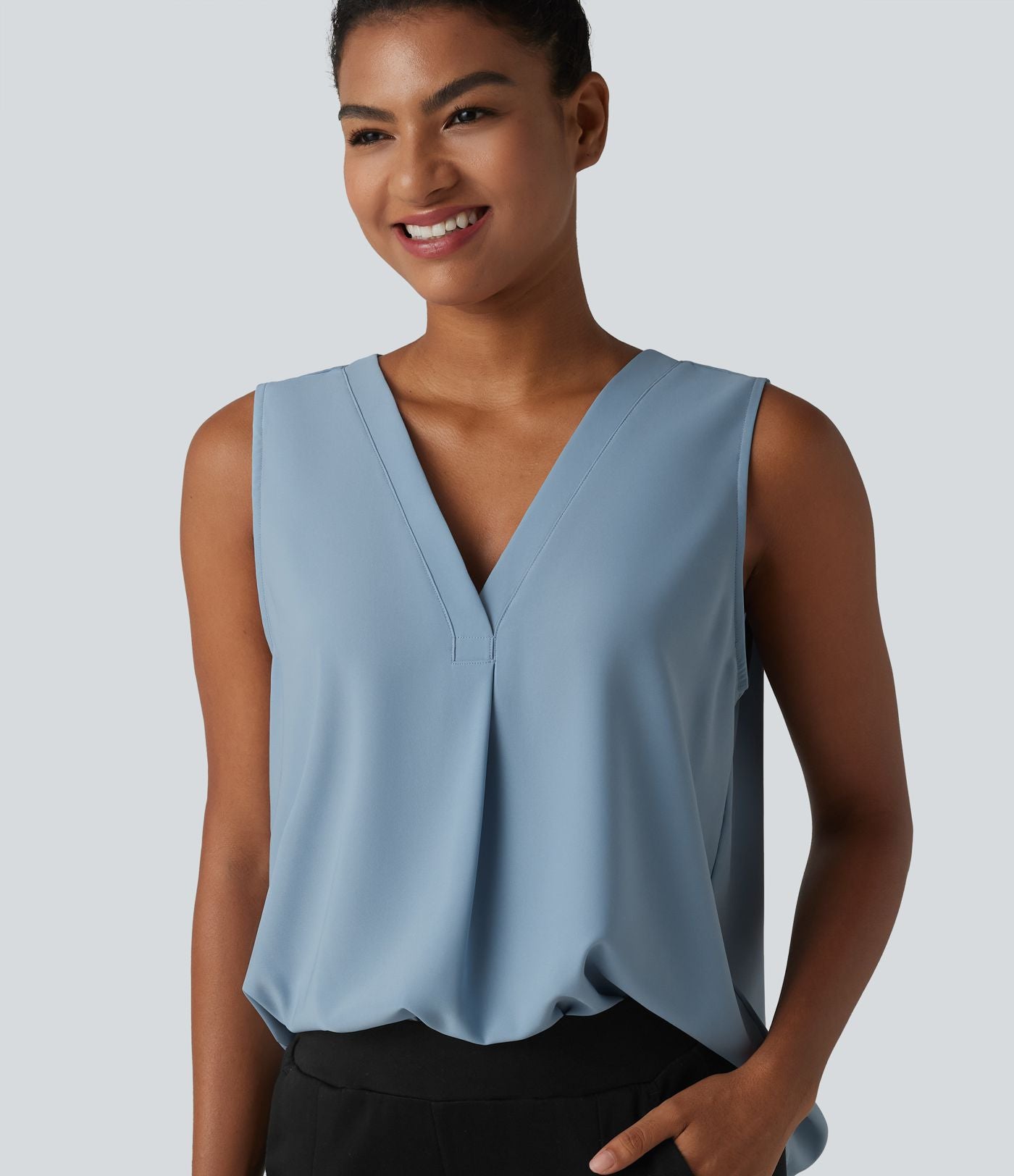 Blouse esprit bureau oversize défroissage facile, sans manches et col V