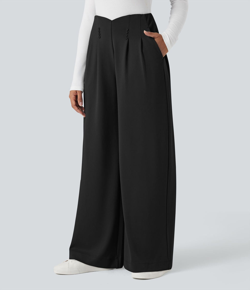 Pantalon tailleur large taille haute en crêpe avec poches Halara Flex™