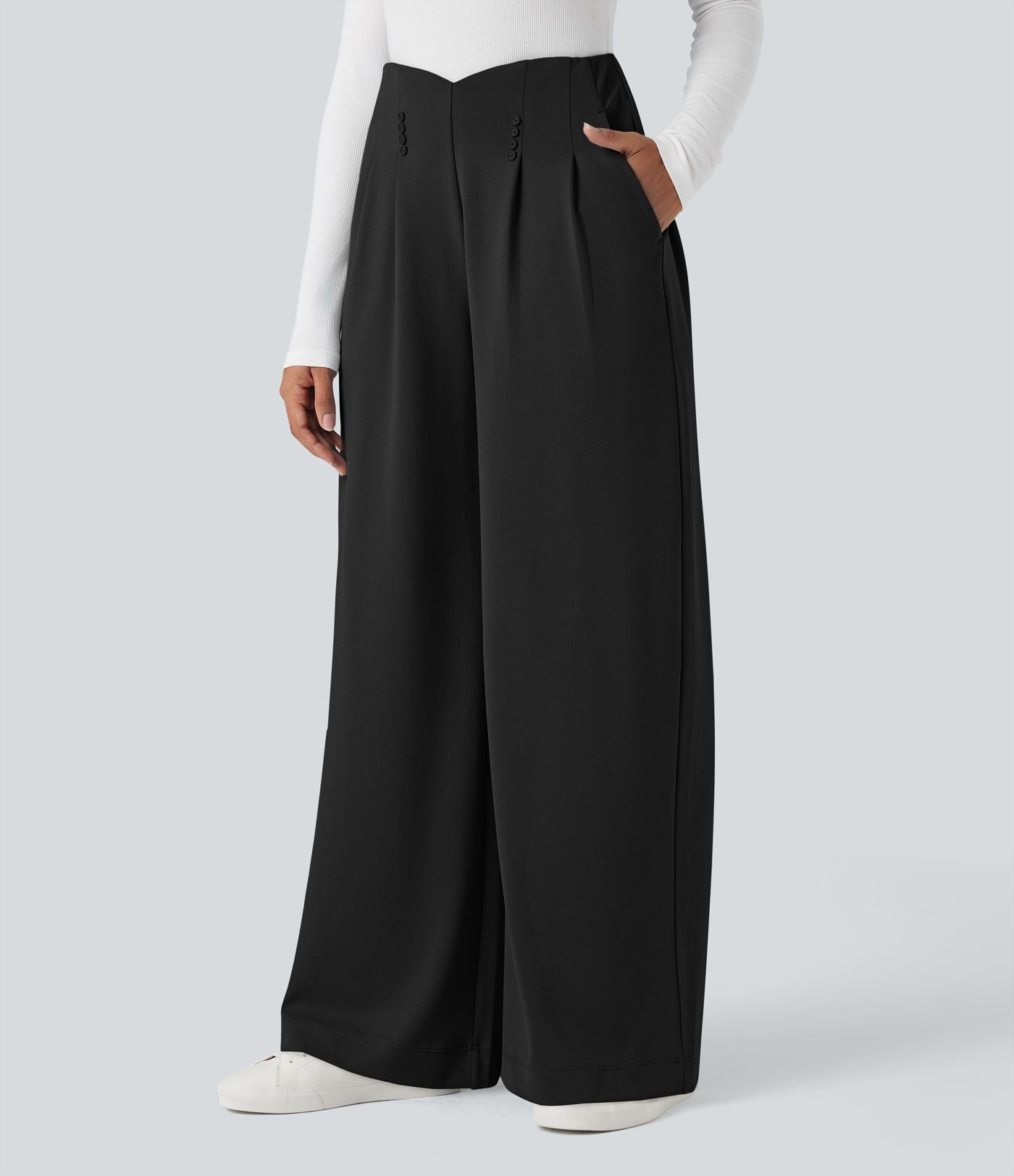 Pantalon tailleur large taille haute en crêpe avec poches Halara Flex™