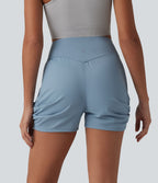 Short Yoga froncé taille haute, séchage rapide, UPF40+ avec poches