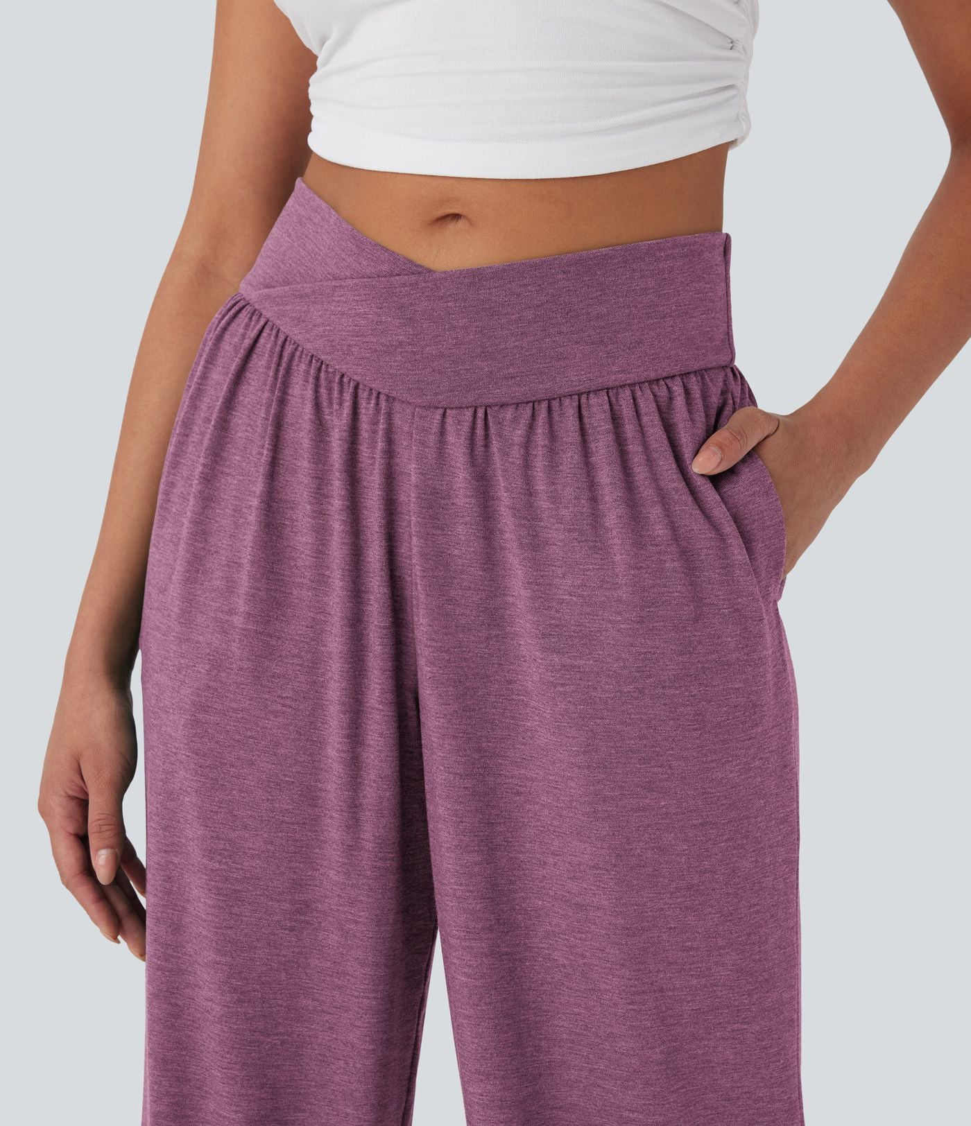 Pantalon de jogging décontracté à taille haute croisée avec poches latérales et cordon de serrage
