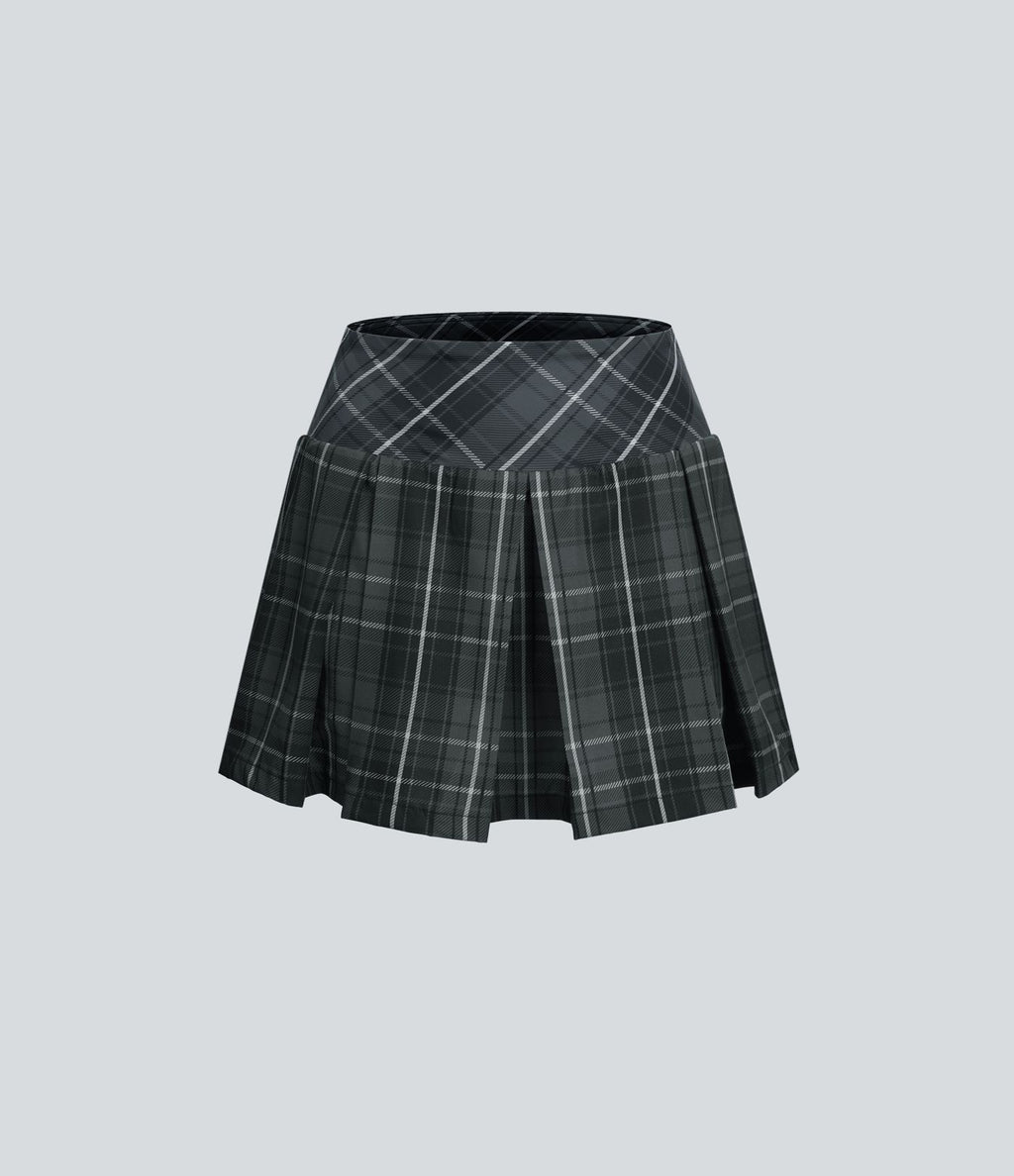 Jupe Tennis Plissée à Carreaux avec Taille Haute et Poches Latérales 2 en 1