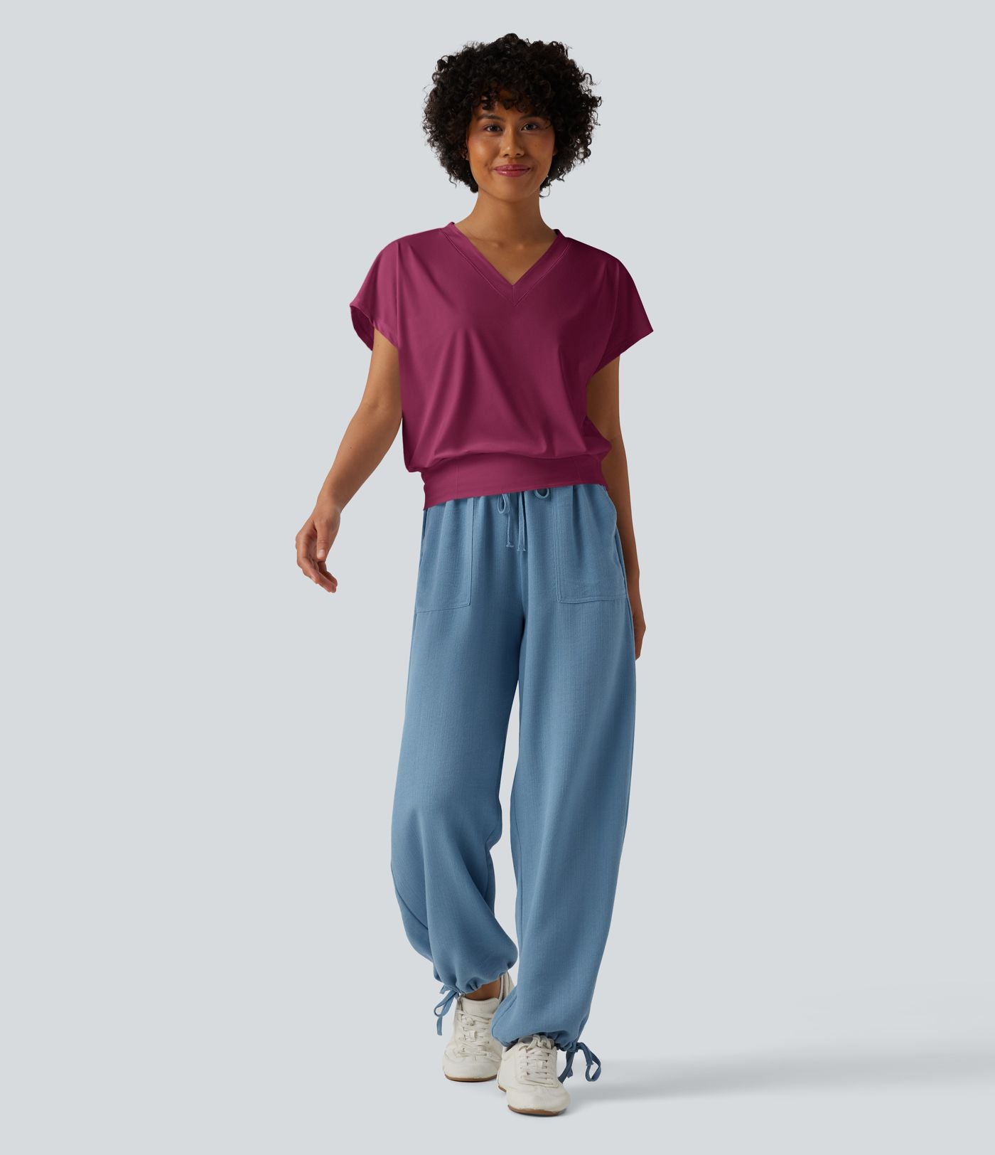 Haut de sport yoga oversize col V à manches courtes effet frais InstantCool à séchage rapide