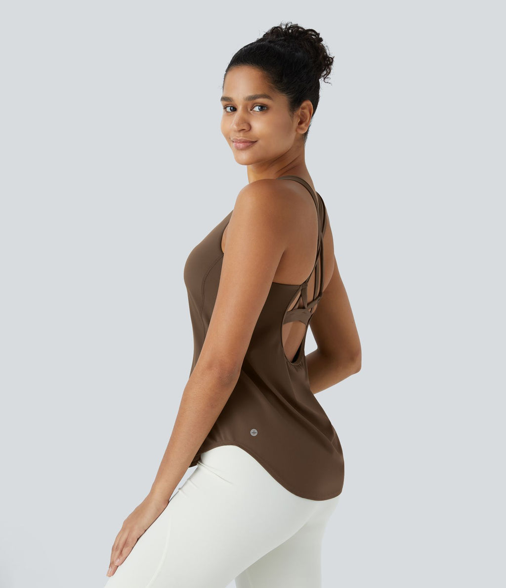 Halara UltraSculpt™ Débardeur De Course à Col en U Dos Nu Ourlet Incurvé Croisé