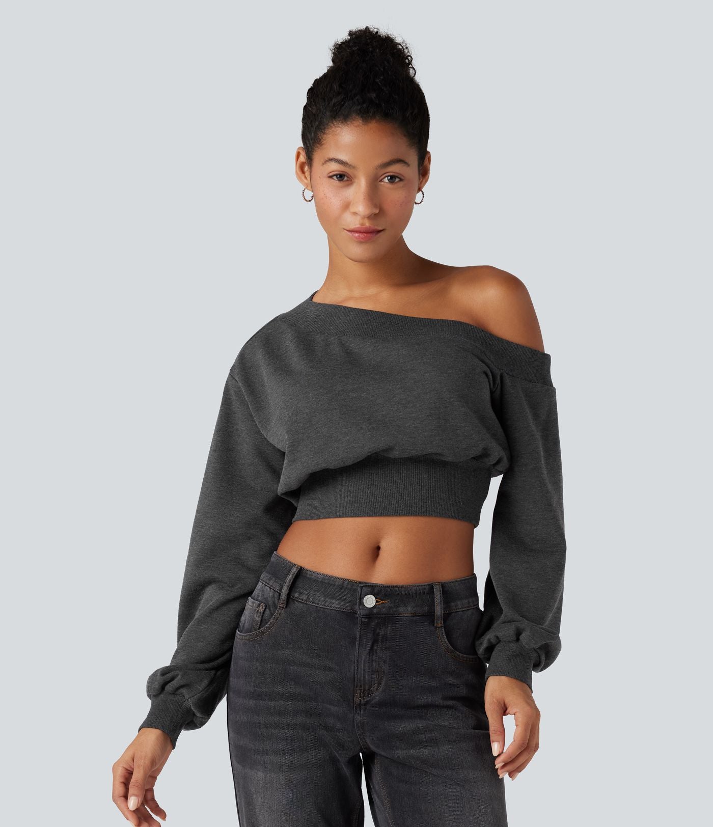 Sweatshirt casual court une épaule manches longues