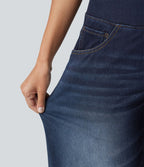 Halara Flex™ Jean large casual baggy taille mi-haute en lyocell drapé effet délavé, avec poches