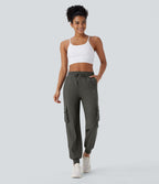 Pantalon cargo de danse taille haute avec cordon de serrage et poches multiples