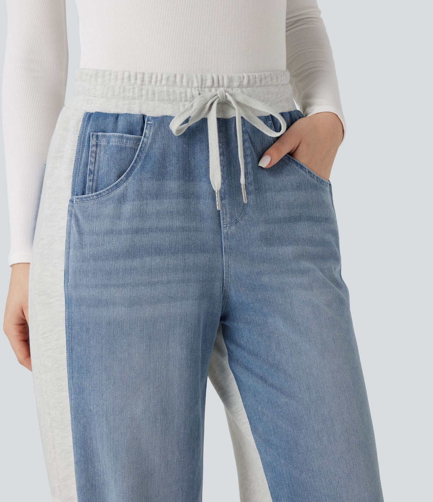 Halara Flex™ Jean larges color block jambes cordon de serrage taille haute avec poches