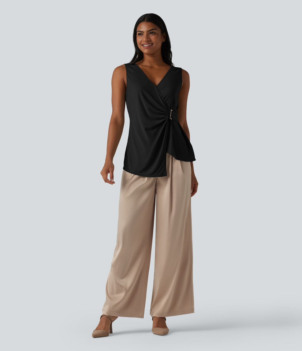 Chemise casual sans manches col V ourlet asymétrique