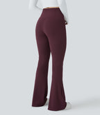 Pantalon décontracté évasé en maille gaufrée, taille haute, avec poches croisées