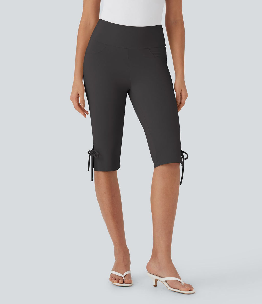 Pantalon corsaire décontracté taille moyenne à laçage avec poches arrière