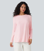 T-shirt décontracté maille côtelée manches longues ourlet fendu