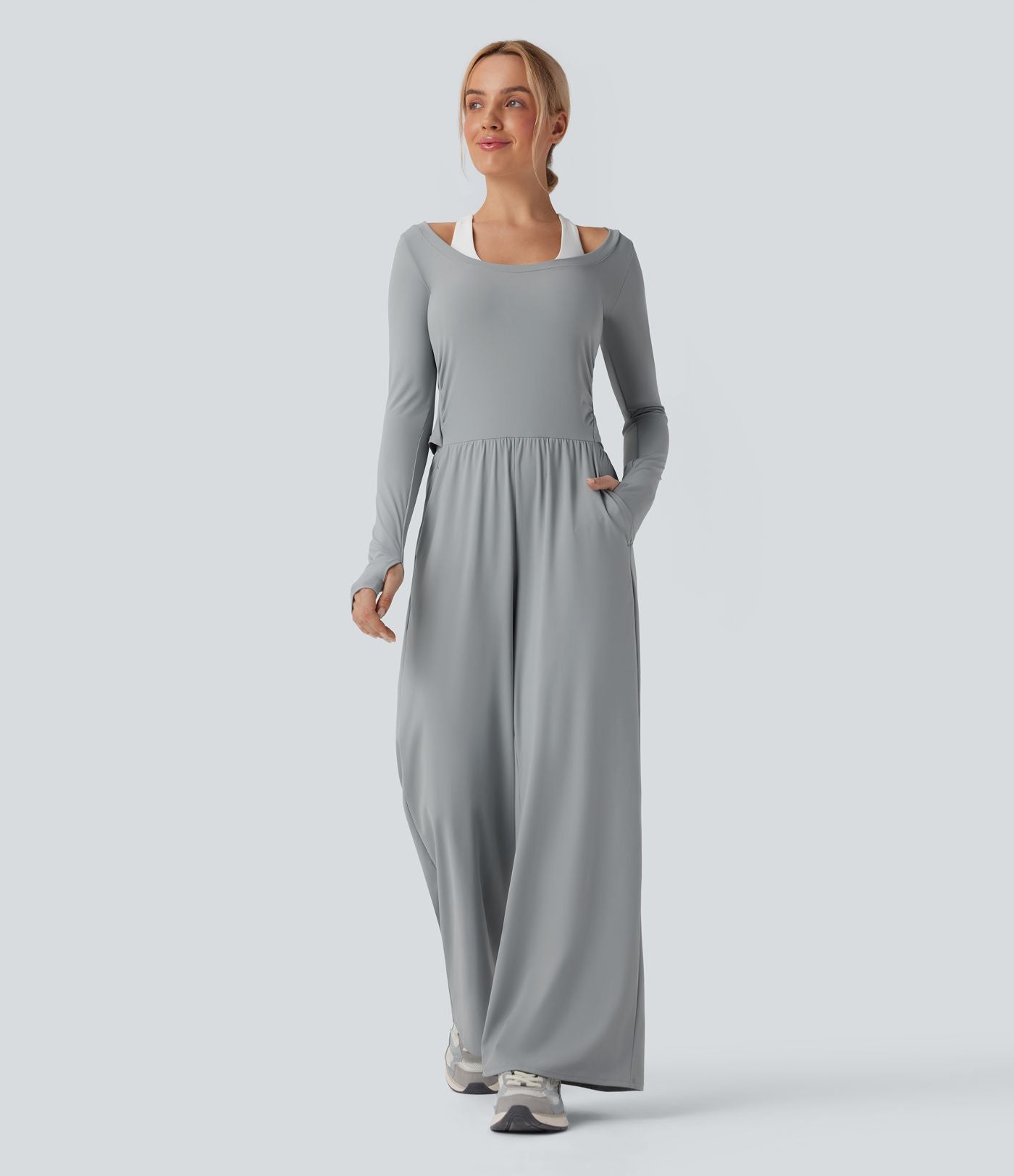 Combinaison workout SoftlyZero™ Airy manches longues trous pouces Cool Touch avec poches - Édition Easy Peasy