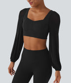 Top yoga sport crop SoftlyZero™ Plush manches longues maille contrastante dos nu