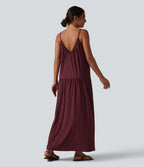 Robe nuisette maxi fluide col V ourlet fendu style vacances