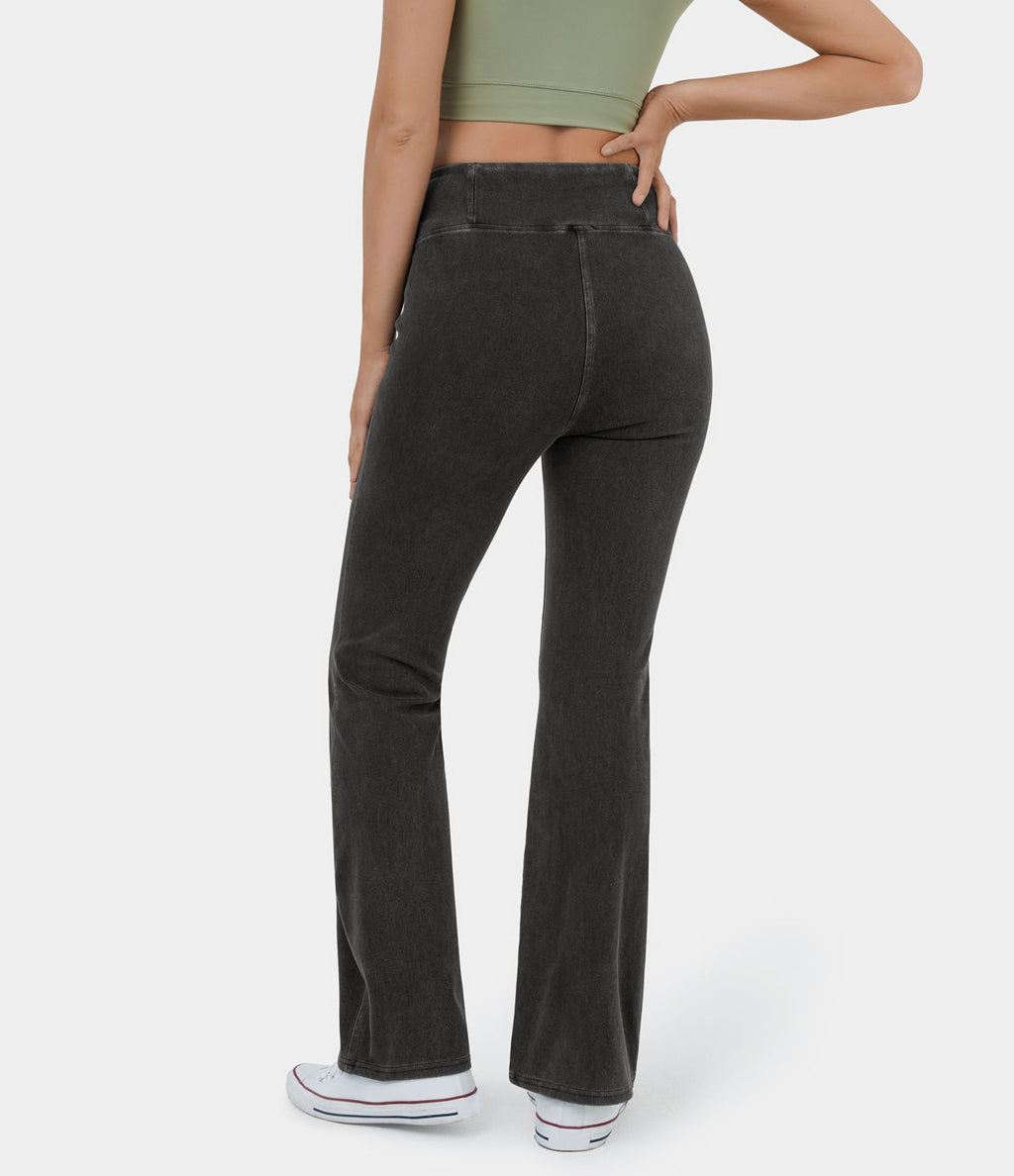 Jean décontracté bootcut HalaraMagic™ taille haute en maille extensible délavée avec poche arrière