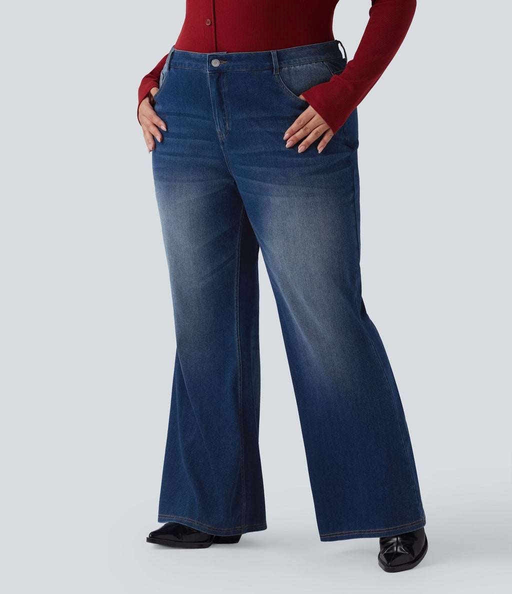 Jean évasé délavé grande taille taille basse Halara Flex™ avec poches