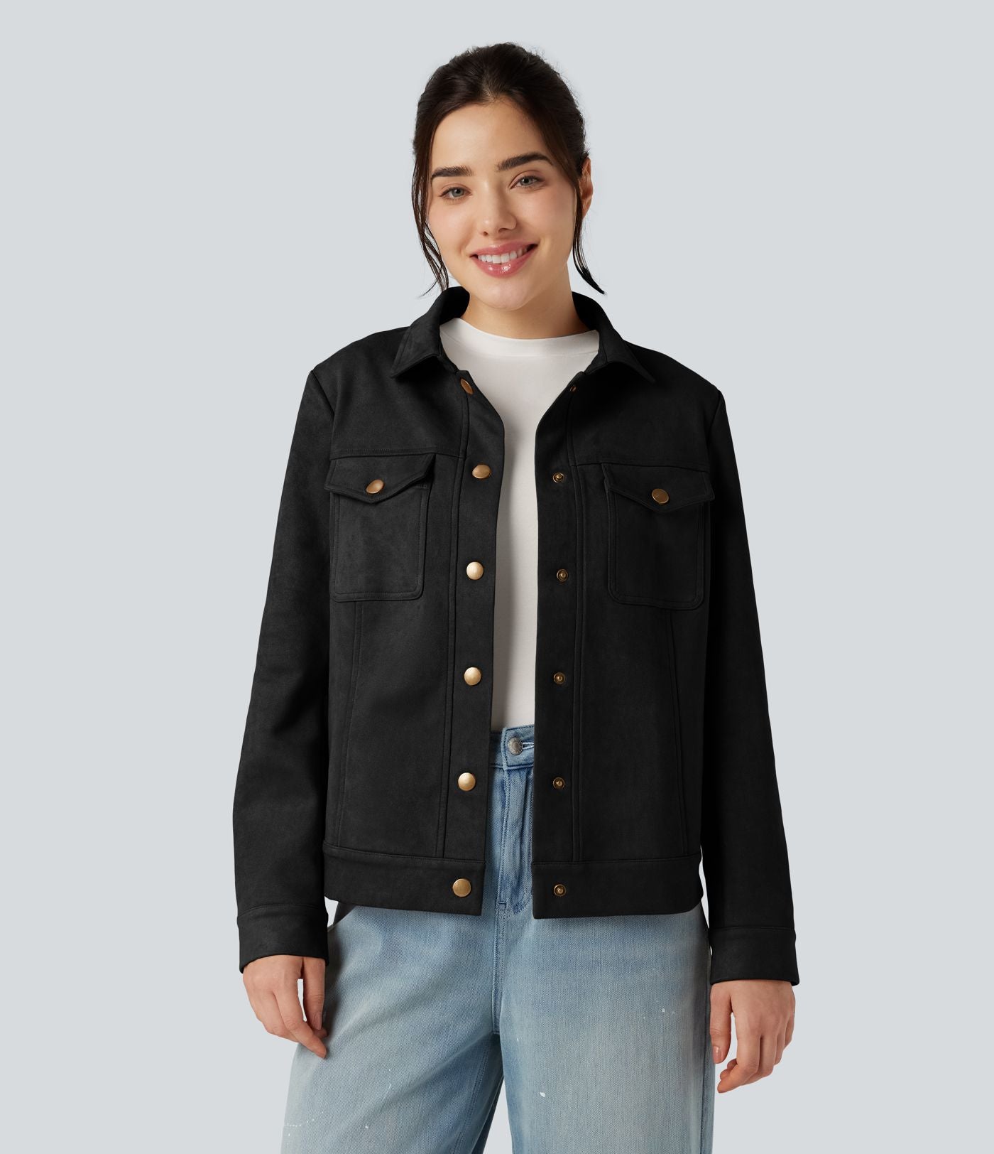 Veste décontractée effet daim à col et manches longues avec poches