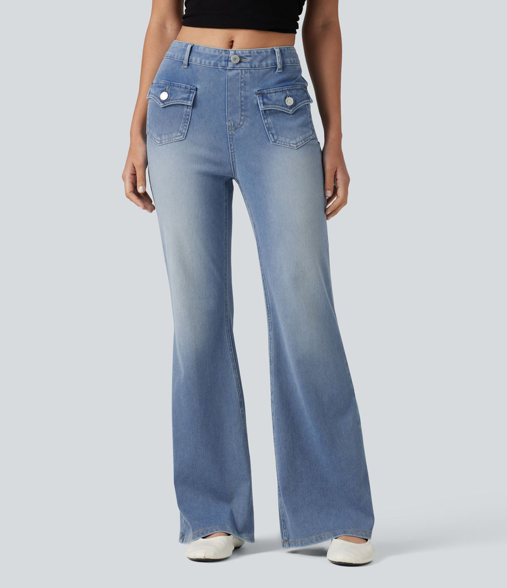 Jean évasé Halara Flex™ décontracté, taille moyenne, à poches