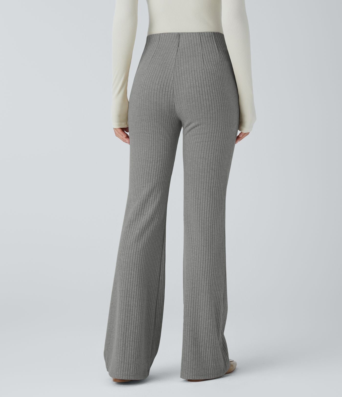 Pantalon décontracté évasé en maille côtelée à taille haute et poches zippées latérales